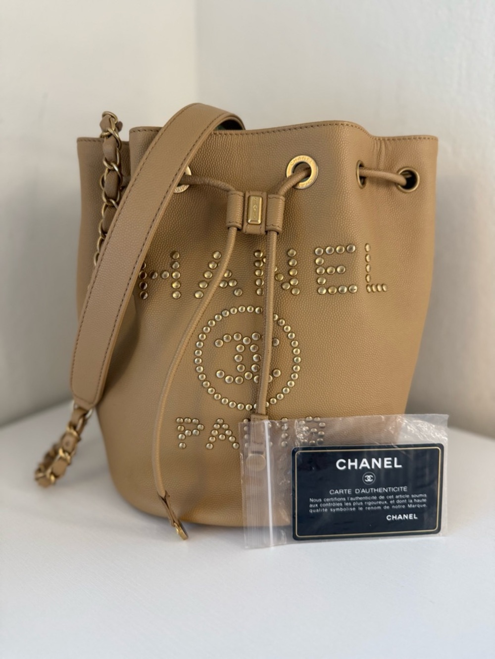 CHANEL Caviar Deauville Drawstring Bucket Bag